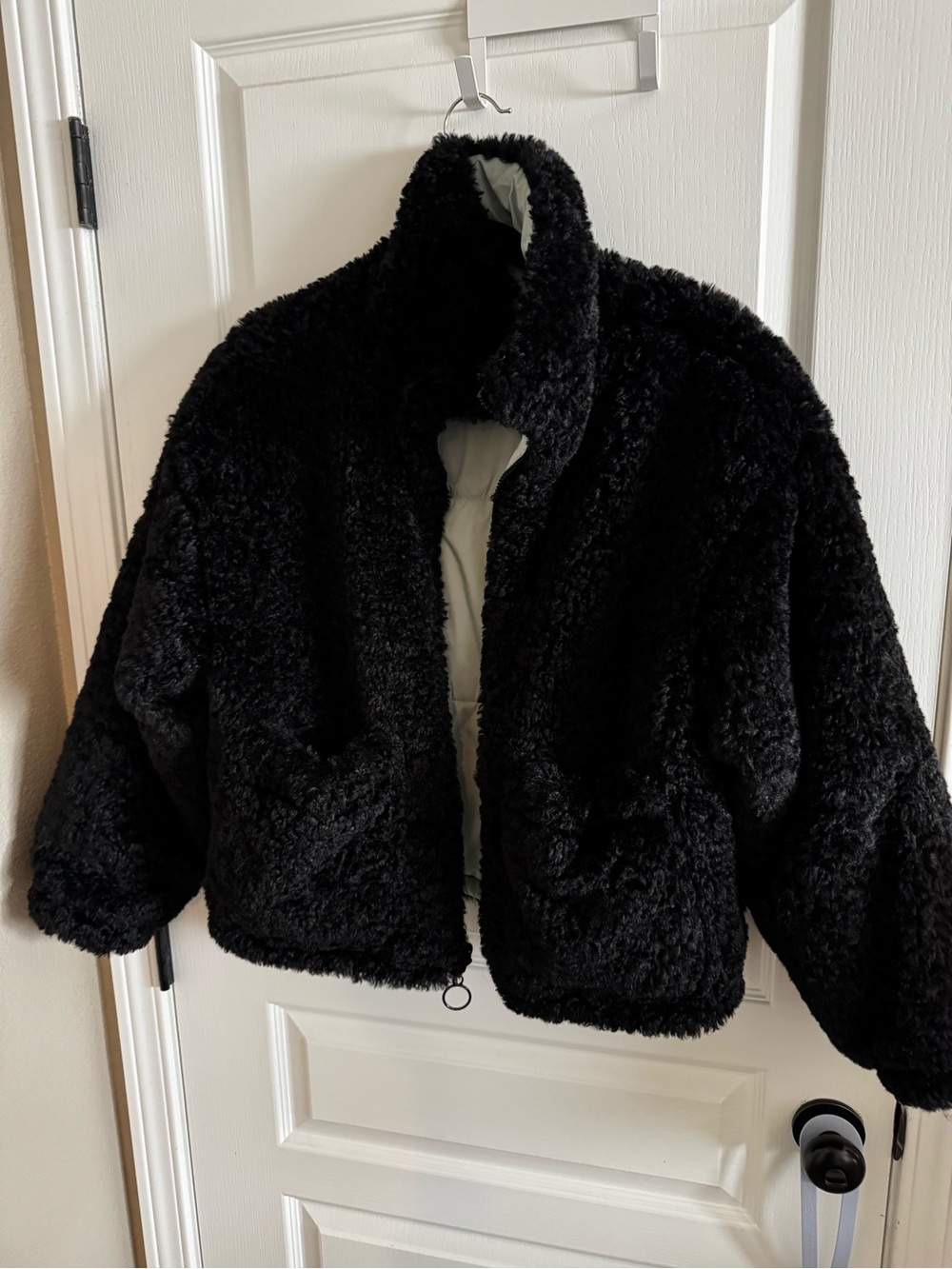 Topshop Black Faux Shearling Zip-Up Teddy Jacket